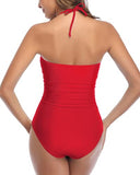 Emoswim - Removable Halter Straps Swimsuits Halter Backless One Piece Swimsuits-Red