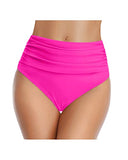 Emoswim - gerafftes Bikiniunterteil für Damen mit hoher Taille und Bauchkontrolle – Neonpink