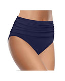 Emoswim - Bas de maillot de bain bikini taille haute froncé amincissant pour femme - Bleu marine