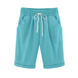 Emoswim-Women's Elastic Waist Knee Length Casual Cotton Bermuda Shorts with Drawstring