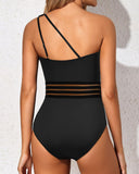 Emoswim – Einteiliger Badeanzug mit einer Schulter für Damen, Bauchkontrolle, Badeanzüge – Schwarzes Mesh