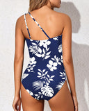 Emoswim-One Shoulder One Piece Swimsuit for Women Tummy Control Bathing Suits-White Flower