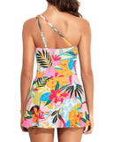 Emoswim - One Shoulder One Piece Swim Dress for Women Tummy Control Swimsuit with Skirt-Flower