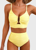 Emoswim - Summer Two Piece Bikini Set U-Wire Cutout High Waisted Swimsuit-Yellow Cream