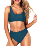 Emoswim - Maillot de bain taille haute pour femme, deux pièces, bikini de sport, vert sarcelle