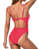 Emoswim - Maillot de Bain 1 Pièce Échancré Dos Nu Col en V Sexy - Rouge