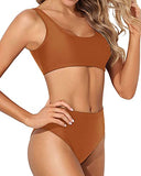 Emoswim - Maillot de bain deux pièces rembourré amovible col rond pour femme - Marron