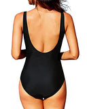 Emoswim - Vintage Tummy Control Mesh One Piece Swimsuits Padded Push Up Bra-Black