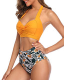 Emoswim - Maillot de bain taille haute élégant avec soutien-gorge push-up rembourré - Fleurs jaunes