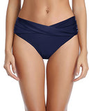 Emoswim - Twist Band Bikini Bottom V Cut Full Coverage Bathing Suit Bottoms-Navy Blue