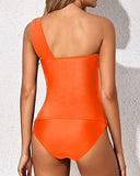Emoswim – Damen 2-teiliger Tankini, asymmetrisches One-Shoulder-Oberteil & Shorts – Neongelb