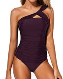 Emoswim - Rückfreier und trägerloser One-Shoulder Tankini-Badeanzug - Weinrot