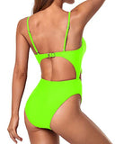 Emoswim - Maillot de bain une pièce à bretelles spaghetti, nœud ajustable à l'avant et col en V - Vert néon