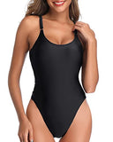 Emoswim - Stylish Front Low Neckline One Piece Slimming Swimsuits For Women-Black