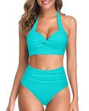 Emoswim - Maillot de bain bikini Push Up rembourré licou taille haute échancré pour femme - Aqua
