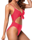 Emoswim - Maillot de Bain 1 Pièce Échancré Dos Nu Col en V Sexy - Rouge