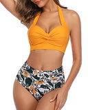 Emoswim - Maillot de bain taille haute élégant avec soutien-gorge push-up rembourré - Fleurs jaunes