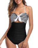 Emoswim - Maillot de bain taille haute rétro à rayures noires et blanches