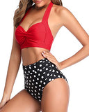 Emoswim - Maillot de bain deux pièces vintage avec bas de bikini échancré - Rouge à pois