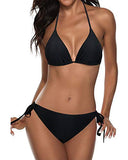 Emoswim - Zweiteiliger Neckholder Cheeky Triangel Bikini Badeanzug-Schwarz