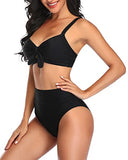 Emoswim - Maillots de bain sexy pour femmes, contrôle du ventre, ruchés, à nouer, ensembles de bikini taille haute - Noir