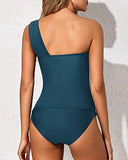Emoswim - Eleganter Zweiteiliger One-Shoulder-Badeanzug mit Shorts – Petrol