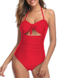 Emoswim - Removable Halter Straps Swimsuits Halter Backless One Piece Swimsuits-Red