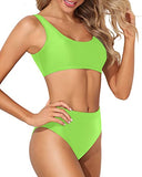 Emoswim - Maillot de bain deux pièces échancré avec crop top et col rond pour femme - Vert fluo