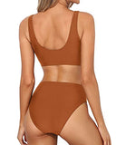 Emoswim - Maillot de bain deux pièces rembourré amovible col rond pour femme - Marron