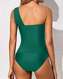 Emoswim – Sexy geraffter One-Shoulder-Tankini-Badeanzug für Damen – Smaragdgrün