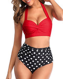 Emoswim - Maillot de bain deux pièces vintage avec bas de bikini échancré - Rouge à pois