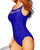 Emoswim - Maillots de bain une pièce sexy transparents en maille à col rond - Bleu Roi