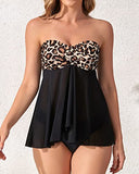 Emoswim - Maillot de bain 2 pièces tankini bustier et dos nu pour femme - Noir et léopard