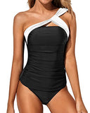 Emoswim – Damen Tankini Asymmetrisches Top & Control Fit Shorts – Schwarz
