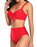 Emoswim - Cute Two Piece Bikini Set Tummy Control Ruched Bikini-Neon Red