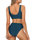 Emoswim - Maillot de bain taille haute pour femme, deux pièces, bikini de sport, vert sarcelle
