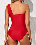Emoswim – Damen Tankini Asymmetrisches One-Shoulder-Oberteil & Shorts – Rot