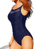 Emoswim - Sexy See Through Mesh U Back Design Mesh One Piece Swimsuits-Navy Blue