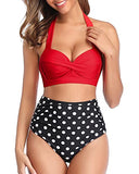 Emoswim - Maillot de bain deux pièces vintage avec bas de bikini échancré - Rouge à pois
