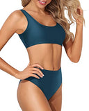 Emoswim - Maillot de bain taille haute pour femme, deux pièces, bikini de sport, vert sarcelle