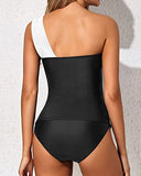 Emoswim – Damen Tankini Asymmetrisches Top & Control Fit Shorts – Schwarz