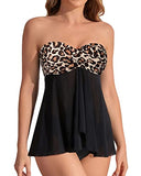Emoswim - Maillot de bain 2 pièces tankini bustier et dos nu pour femme - Noir et léopard