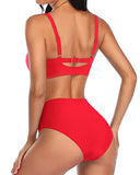 Emoswim - Cute Two Piece Bikini Set Tummy Control Ruched Bikini-Neon Red