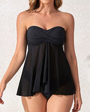 Emoswim - Women's Flyaway Halter Bandeau Tankini Mid Rise Bottoms-Black