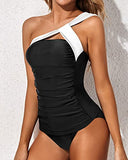 Emoswim – Damen Tankini Asymmetrisches Top & Control Fit Shorts – Schwarz