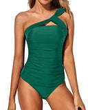 Emoswim – Sexy geraffter One-Shoulder-Tankini-Badeanzug für Damen – Smaragdgrün
