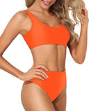 Emoswim - Zweiteiliger Bikini mit Rundhalsausschnitt und High-Waist-Hose für langen Oberkörper - Neon-Orange