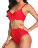 Emoswim - Cute Two Piece Bikini Set Tummy Control Ruched Bikini-Neon Red
