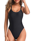 Emoswim - Stylish Front Low Neckline One Piece Slimming Swimsuits For Women-Black