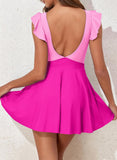 Emoswim-Women's One Piece Swimsuit Ruffle Cutout Swimdress Tummy Control V Neck Wrap Swimwear
